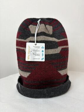 NWT Shupaca 100% Baby Alpaca Incan BLACK & RED Knit Beanie Hat Handmade PERU
